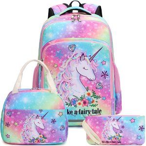 New Girls Backpack Kids Elementary Bookbag Girly School Bag with Insulated Lunch